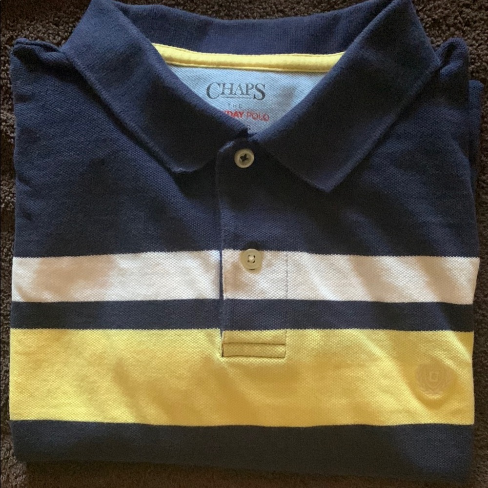 Chaps : Vintage Blue and Yellow Striped Polo Shirt